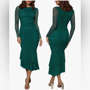 Elegant Teal Long Sleeve Dress
